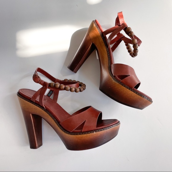 UGG Shoes - UGG Australia Ombré Naima Beaded Ankle Strap Sandal Wood Platform Heel